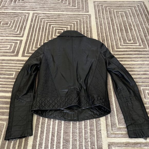 Natural Genuine Leather Biker Jacket Black Size Small - Picture 5 of 5